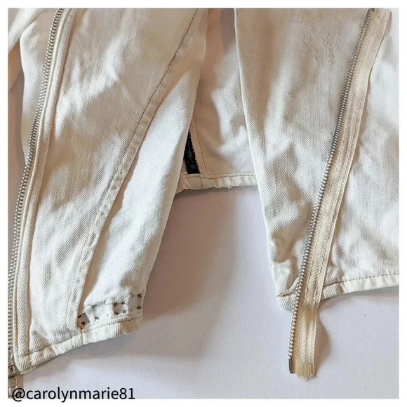 PENCEY OffWhite Denim Stud Embellished Moto Jacket Size M 100% Cotton Asymmetric - Picture 11 of 12